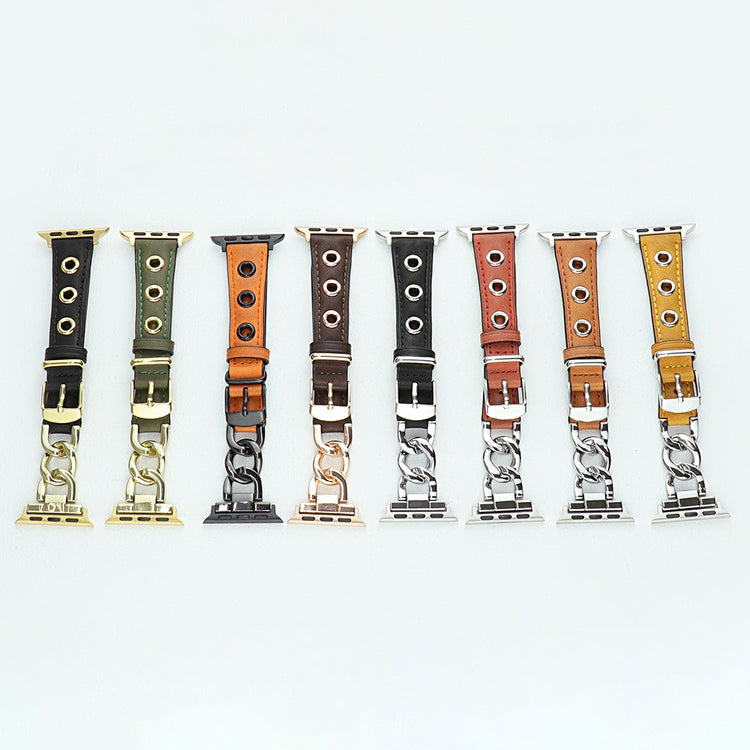 Kønt Metal Og Kunstlæder Universal Rem passer til Apple Smartwatch - Sort#serie_1