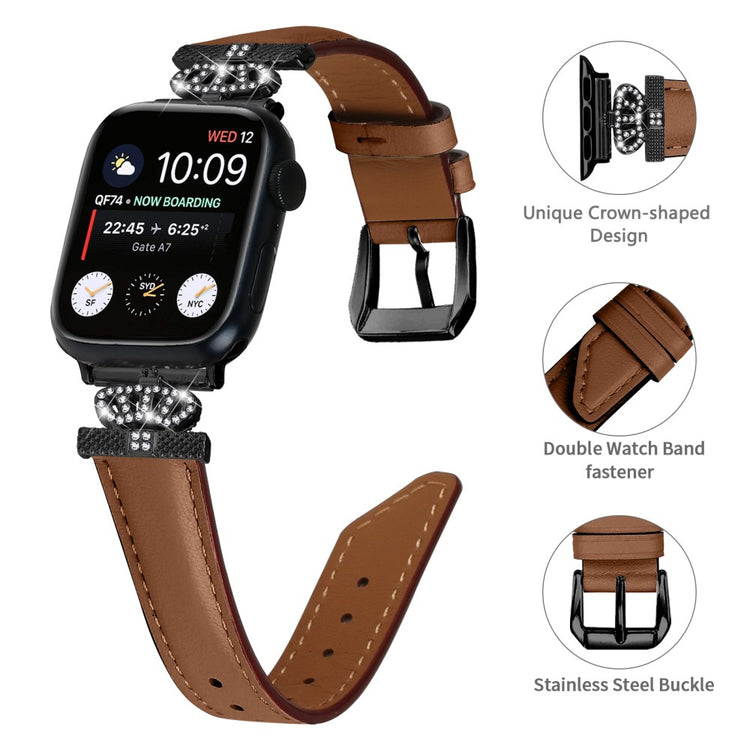Flot Kunstlæder Og Rhinsten Universal Rem passer til Apple Smartwatch - Brun#serie_6