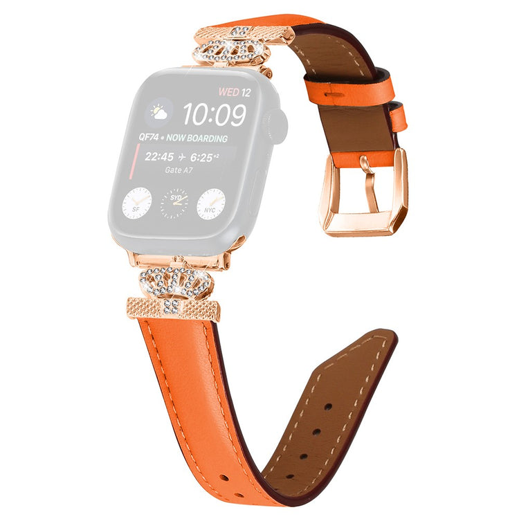 Solid Kunstlæder Og Rhinsten Universal Rem passer til Apple Smartwatch - Orange#serie_2