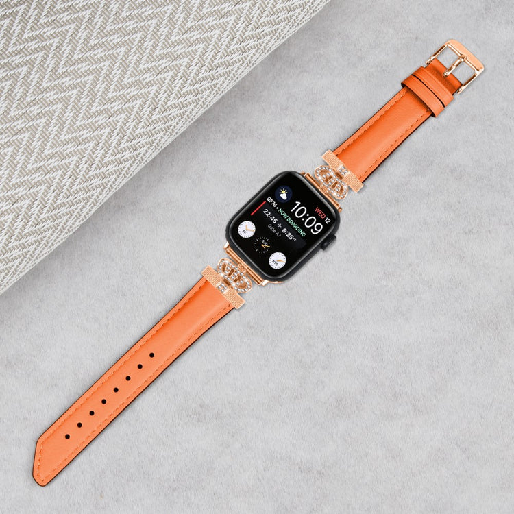 Solid Kunstlæder Og Rhinsten Universal Rem passer til Apple Smartwatch - Orange#serie_2
