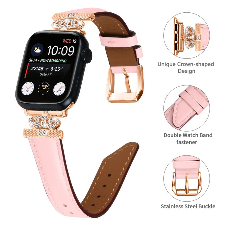 Solid Kunstlæder Og Rhinsten Universal Rem passer til Apple Smartwatch - Pink#serie_3