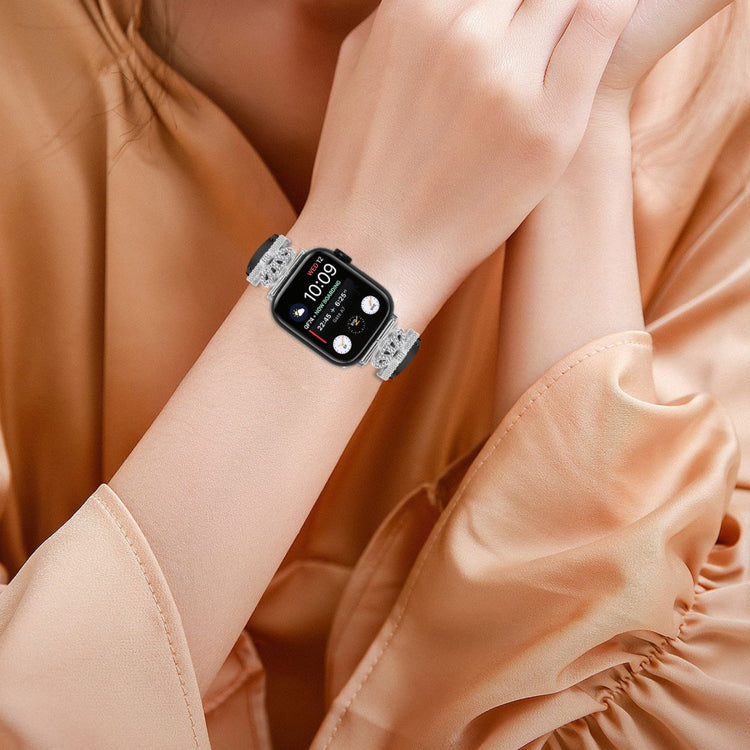 Smuk Kunstlæder Og Rhinsten Universal Rem passer til Apple Smartwatch - Sort#serie_1