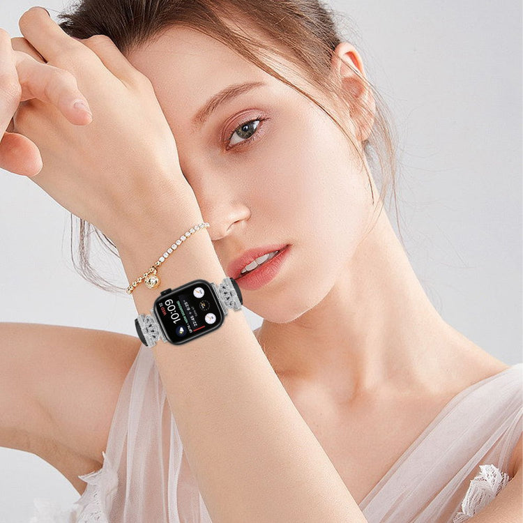 Silver Buckle Watch Band Apple Watch Universal 49mm/45mm/42mm Rhinestone Bracelet Strap - Black#serie_1