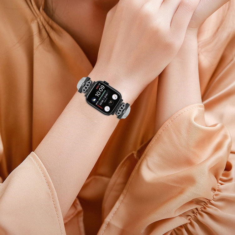 Sejt Kunstlæder Og Rhinsten Universal Rem passer til Apple Smartwatch - Blå#serie_3