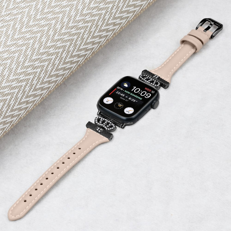 Sejt Kunstlæder Og Rhinsten Universal Rem passer til Apple Smartwatch - Hvid#serie_5
