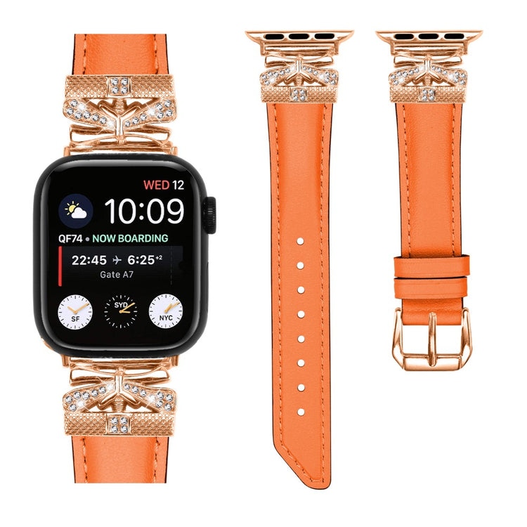 Solid Kunstlæder Og Rhinsten Universal Rem passer til Apple Smartwatch - Orange#serie_2