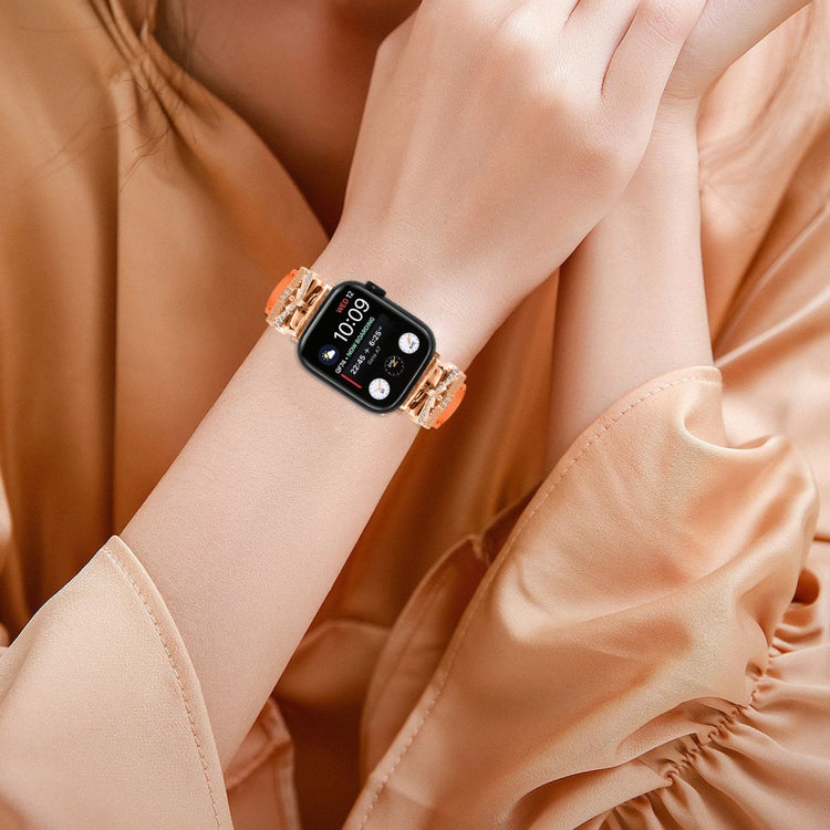 Solid Kunstlæder Og Rhinsten Universal Rem passer til Apple Smartwatch - Orange#serie_2