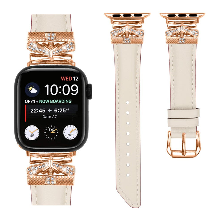 Solid Kunstlæder Og Rhinsten Universal Rem passer til Apple Smartwatch - Hvid#serie_5