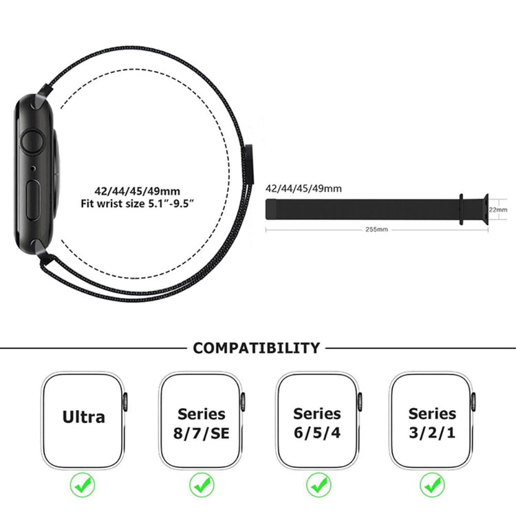 Vildt Rart Metal Universal Rem passer til Apple Smartwatch - Sort#serie_2