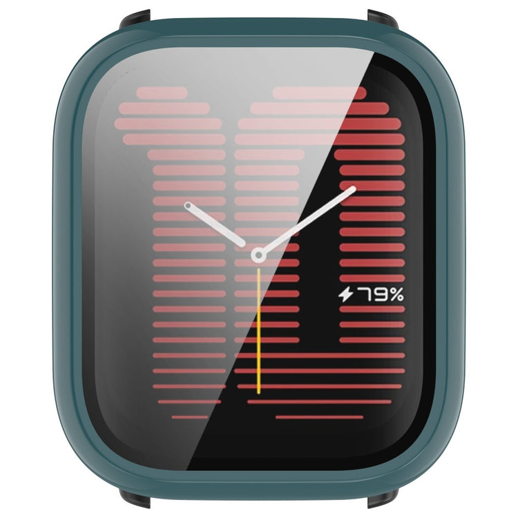 Rigtigt Godt Cover med Skærmbeskytter i Silikone og Glas passer til Amazfit Active - Grøn#serie_3