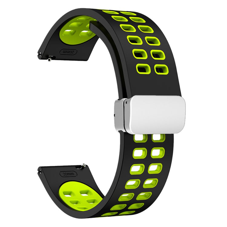 20mm Universal dual color silicone strap with silver buckle - Black / Fluorescent Green#serie_10