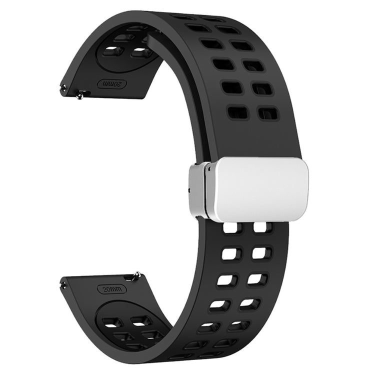 20mm Universal dual color silicone strap with silver buckle - Coal Black / Black#serie_12