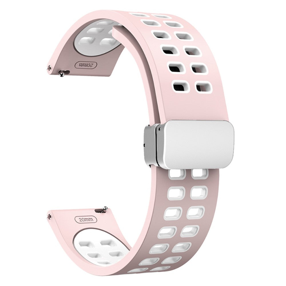 20mm Universal dual color silicone strap with silver buckle - Pink / White#serie_4