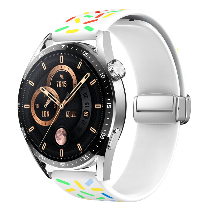20mm Universal colorful pattern style silicone strap with silver buckle - White Rainbow#serie_2