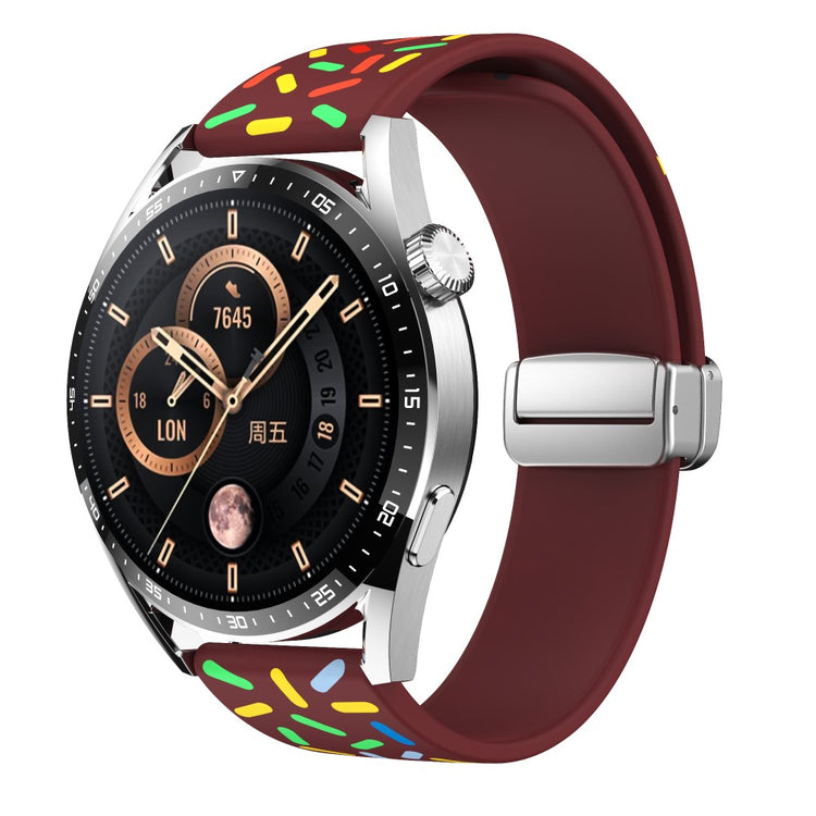 20mm Universal colorful pattern style silicone strap with silver buckle - Wine Red Rainbow#serie_6