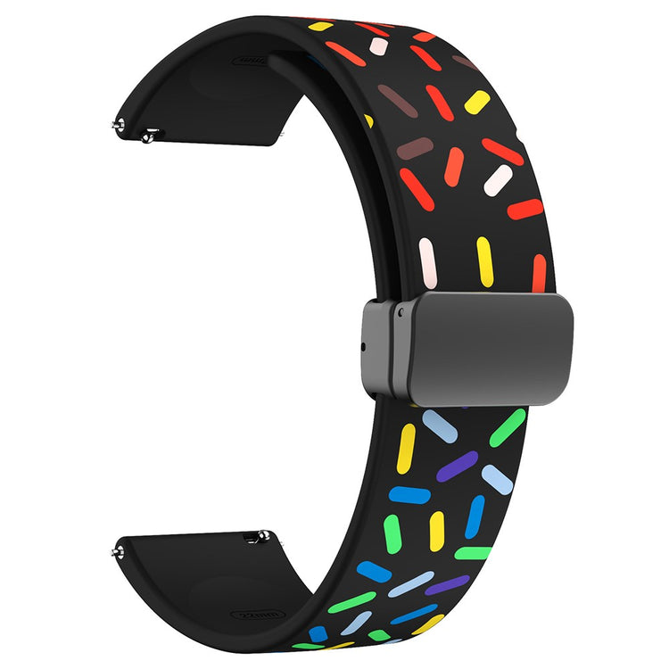 20mm Universal colorful pattern style silicone strap with black buckle - Black  Rainbow#serie_1