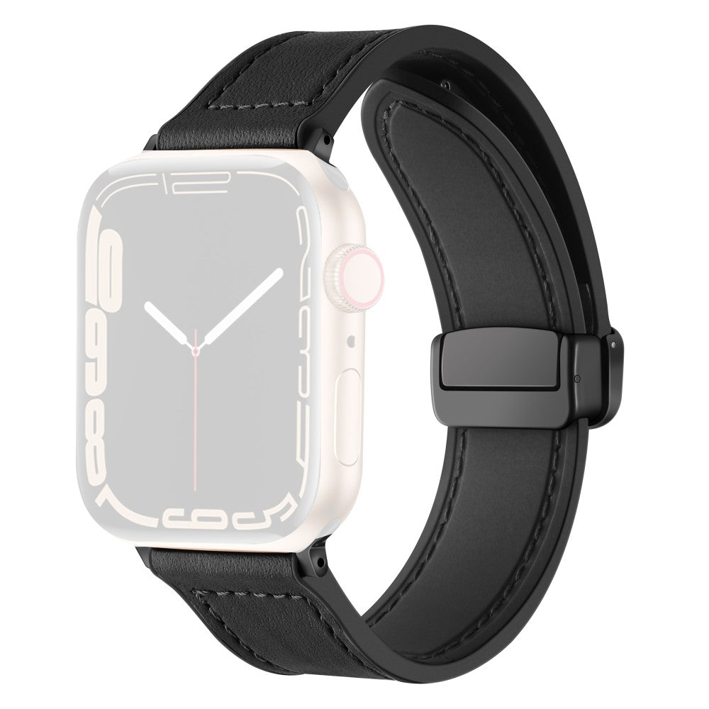 Fed Kunstlæder Og Silikone Universal Rem passer til Apple Smartwatch - Sort#serie_1