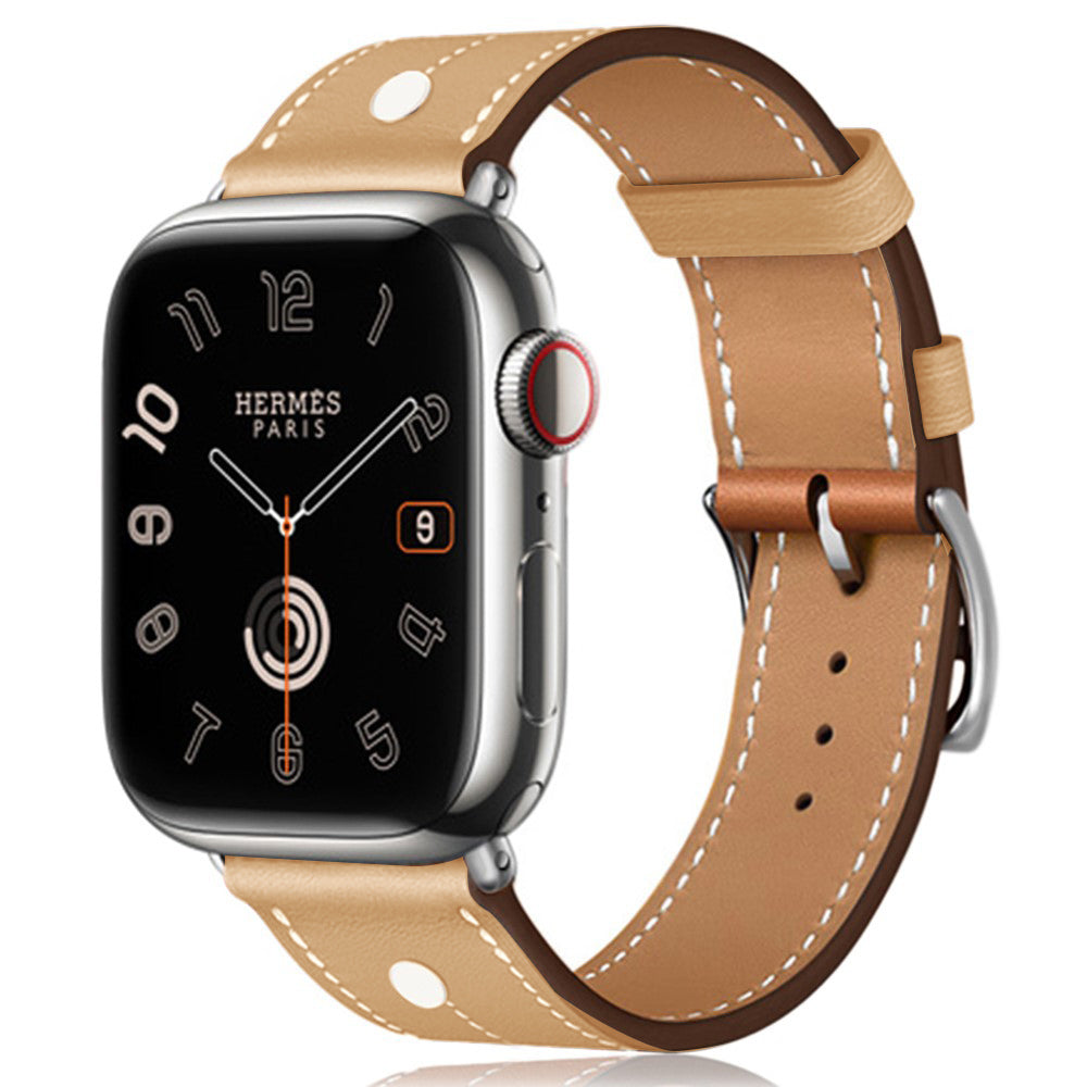 Apple Watch 49mm / 45mm / 44mm / 42mm Genuine Cow Leather Band Rivet Decor Strap - Light Yellow#serie_6
