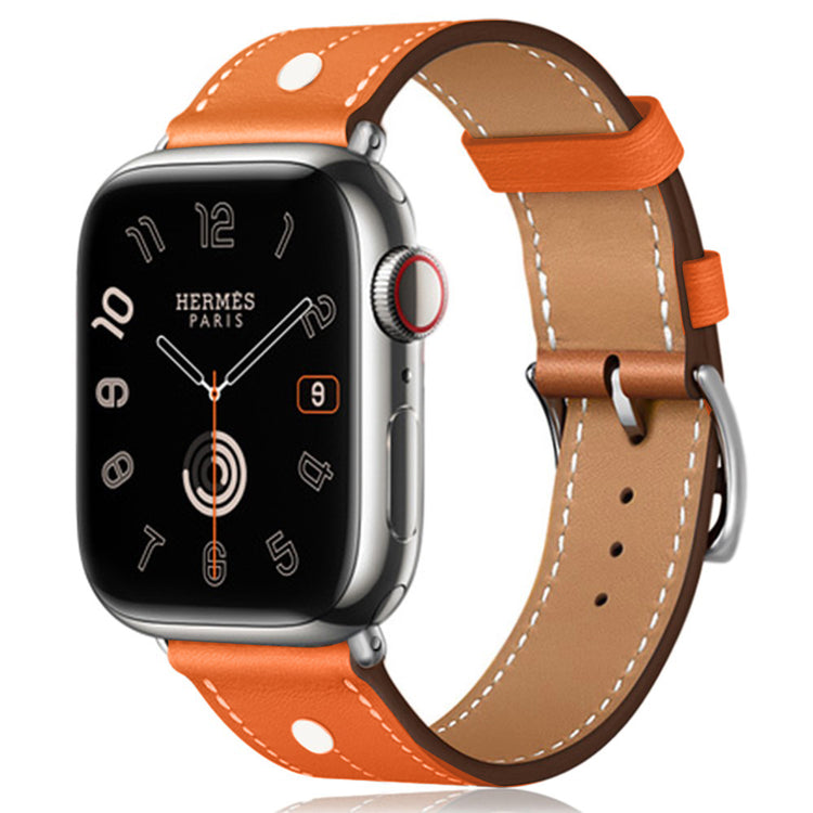 Apple Watch Series 41mm / 40mm / 38mm Rivet Decor Watch Band Genuine Cow Leather Strap - Orange#serie_2