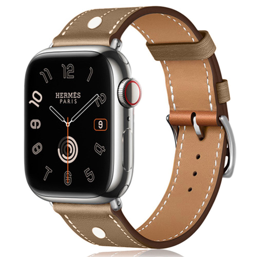 Apple Watch Series 41mm / 40mm / 38mm Rivet Decor Watch Band Genuine Cow Leather Strap - Tan#serie_3