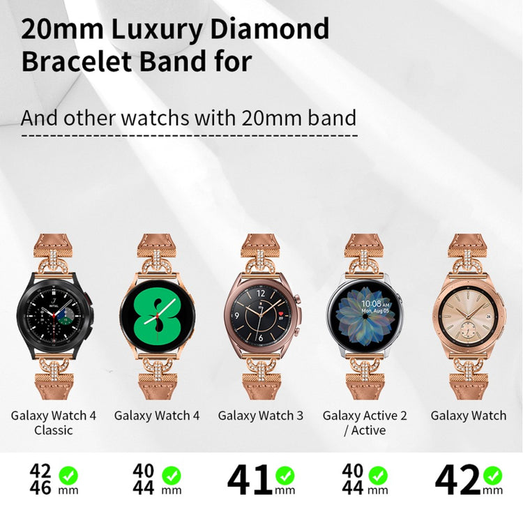 Fed Ægte Læder Og Rhinsten Universal Rem passer til Samsung Smartwatch - Brun#serie_3