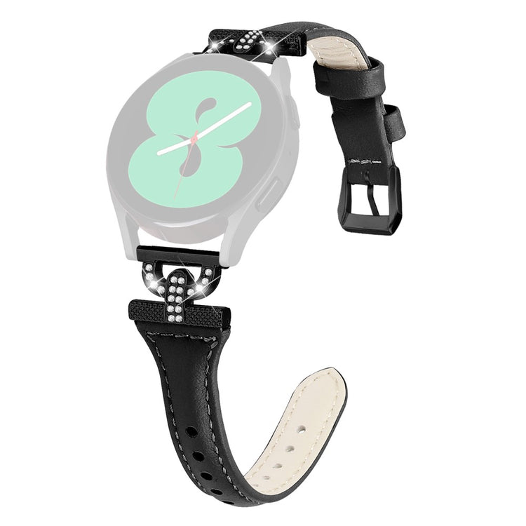 Fed Ægte Læder Og Rhinsten Universal Rem passer til Samsung Smartwatch - Sort#serie_144