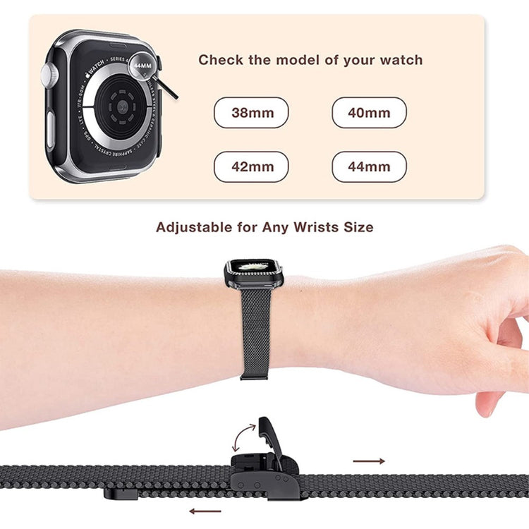 Apple Watch Series 8 (45mm) / Apple Watch Series 7 45mm Metal, Plastik og Rhinsten Rem - Sort#serie_1