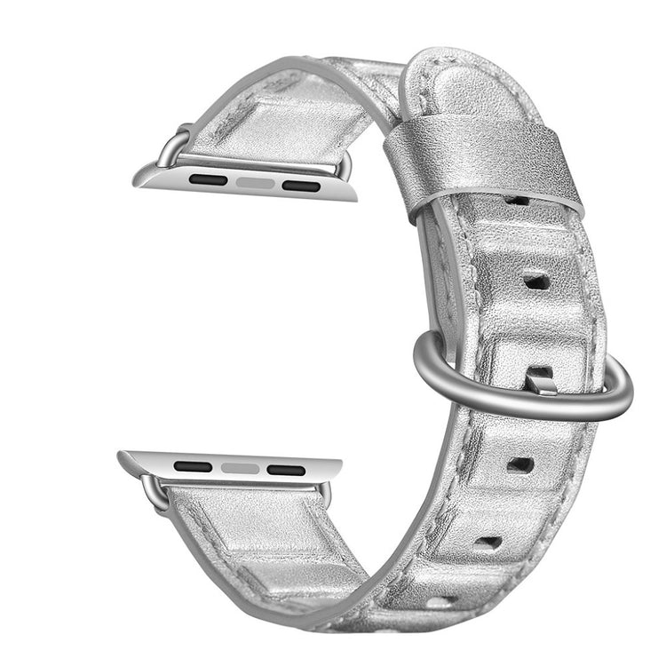 Apple Watch Series 5 40mm / Apple Watch 40mm Ægte læder Rem - Sølv#serie_2