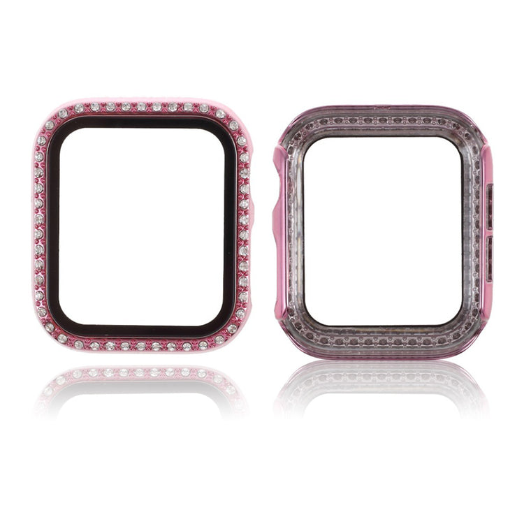 Super Flot Universal Apple Cover med Skærmbeskytter i Rhinsten, Silikone og Hærdet Glas - Pink#serie_4