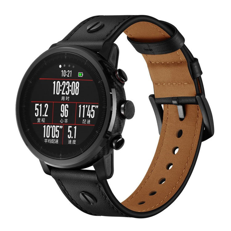 Samsung Gear S3 / Samsung Galaxy Watch (46mm) Ægte læder Rem - Sort#serie_1