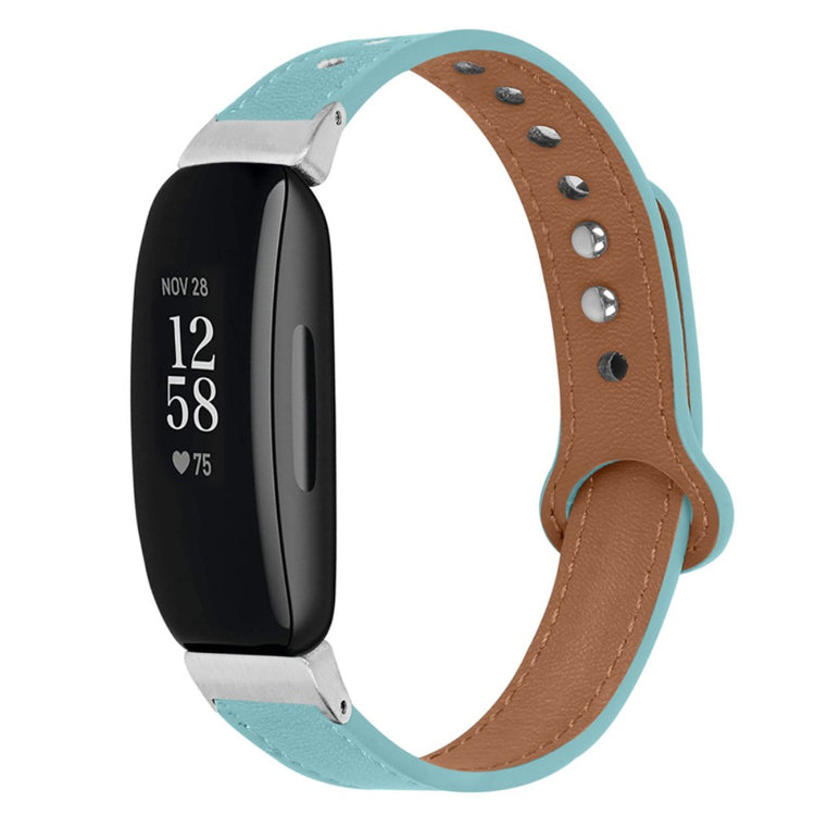 Vildt pænt Fitbit Inspire 2 / Fitbit Ace 2 Ægte læder Urrem - Blå#serie_10
