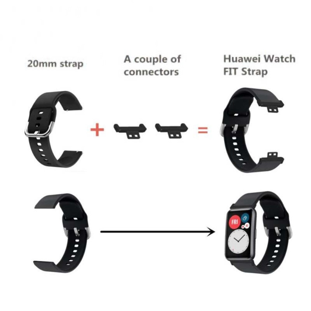Huawei Watch Fit / Watch Fit Special Edition Watch Band Adapter 20mm Zinc Metal Watch Connector with Screwdriver and Plugs - Black - Sort#serie_1