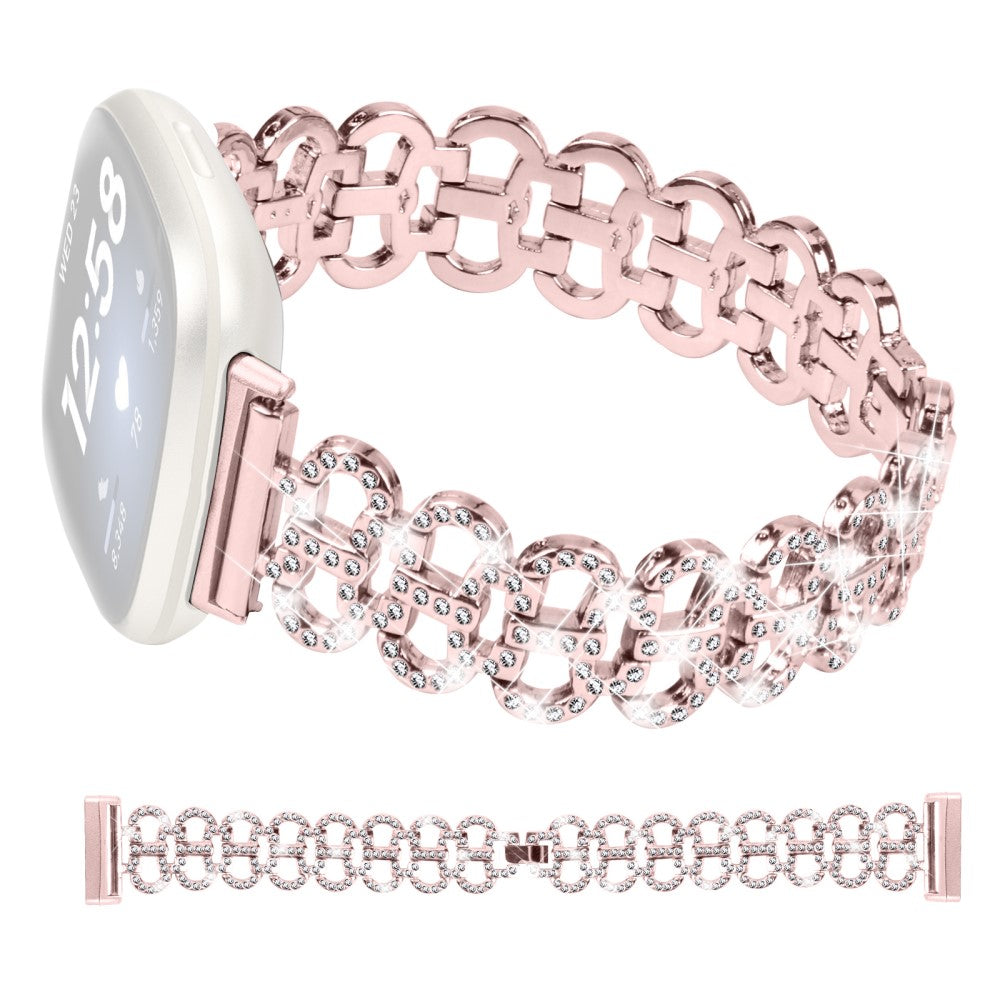 Fitbit Versa 4 / Sense 2 Gourd Shape Watch band Rhinestones Decoration Alloy Strap - Pink#serie_155