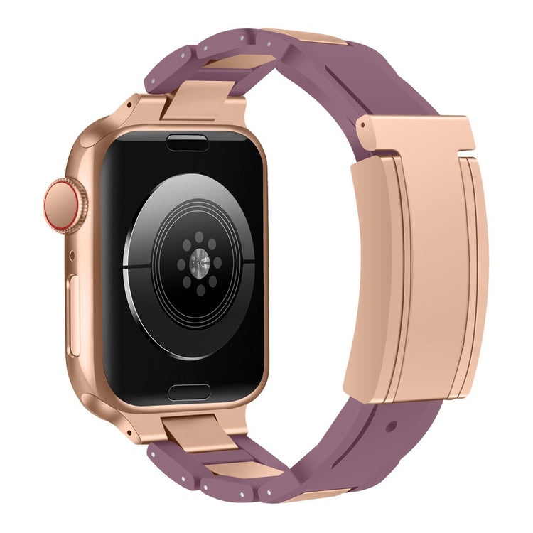 Apple Watch Series 49mm - 45mm - 44mm - 42mm Stainless Steel+Rubber Strap - Purple / Rose Gold Buckle#serie_2