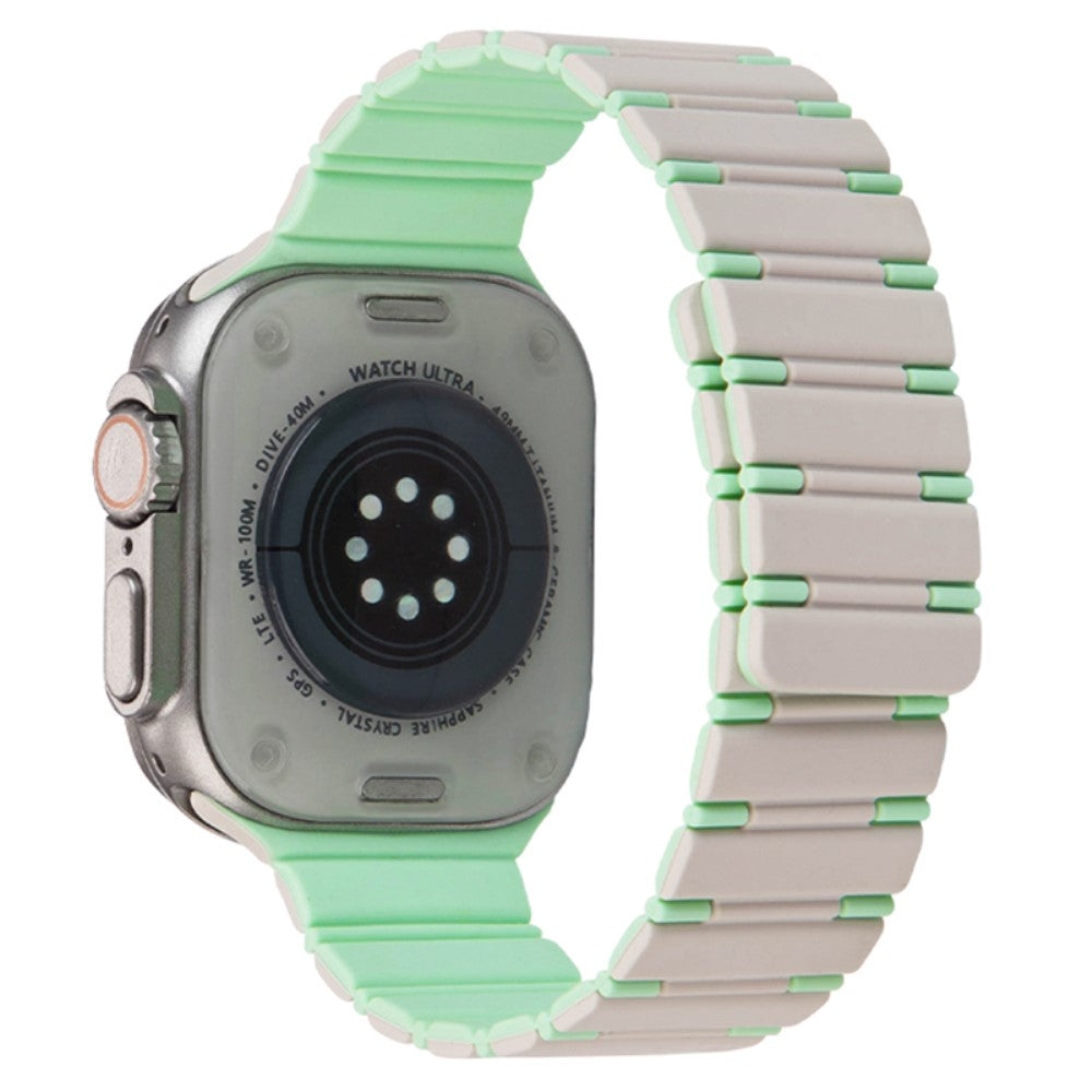 Apple Watch Series 41mm - 40mm - 38mm Dual Color Magnetic Silicone Watch Strap - Starlight+Mint Green#serie_7