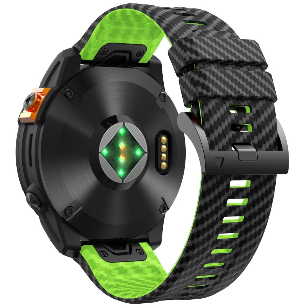 Garmin Fenix 7 Quickfit 22mm Replacement Watch Strap Carbon Fiber Texture Silicone Band - Black+Lime#serie_7