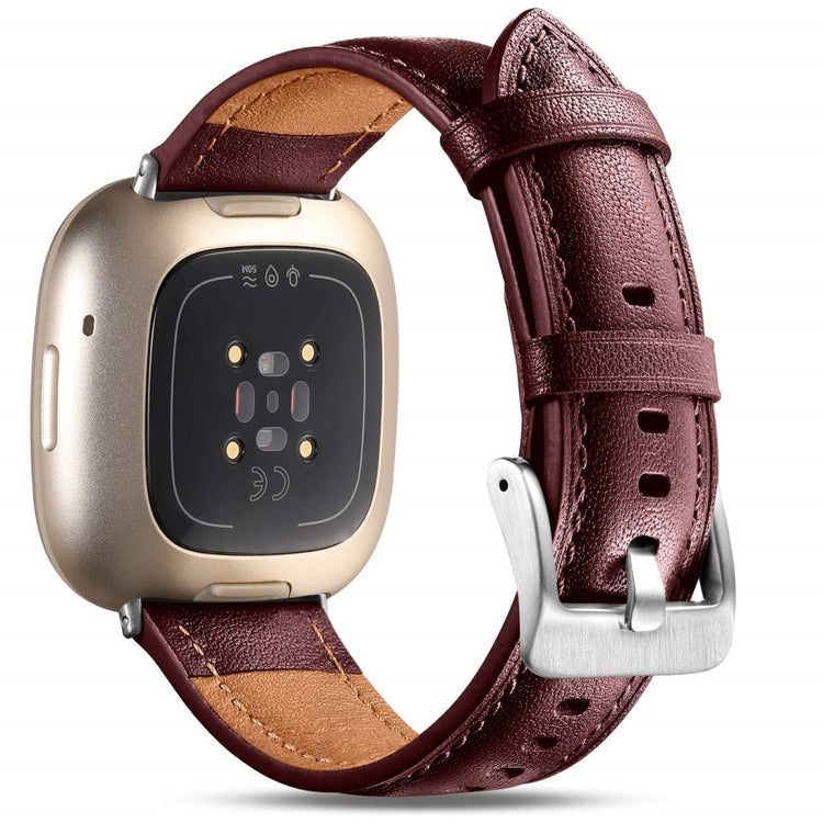 Fitbit Versa 4 / Fitbit Sense 2 Watch Strap Genuine Cow Leather Wrist Band - Wine Red#serie_4