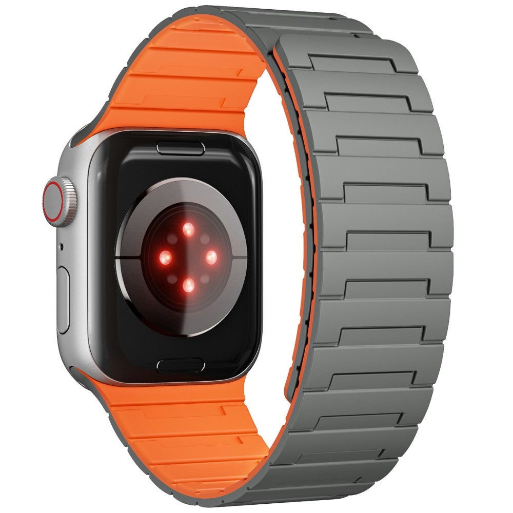 Apple Watch Series 49mm - 45mm - 44mm - 42mm Magnetic Silicone Watch Strap - Grey+Orange#serie_3