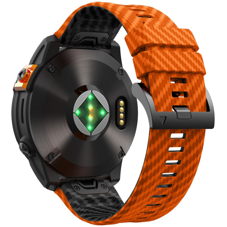 KALEBOL Garmin Fenix Series 5X - 6X - 7X - 26mm Silicone Watch Band Carbon Fiber Texture Strap - Orange+Black#serie_3