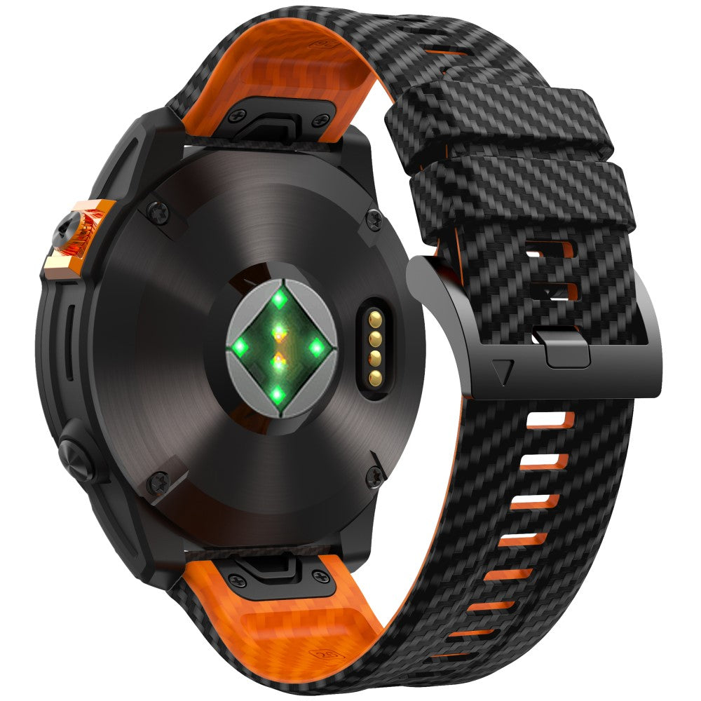 KALEBOL Garmin Fenix Series 5 - 6 - 7 - 22mm Silicone Watch Band Quickfit 22mm Carbon Fiber Texture Strap - Black+Orange#serie_5