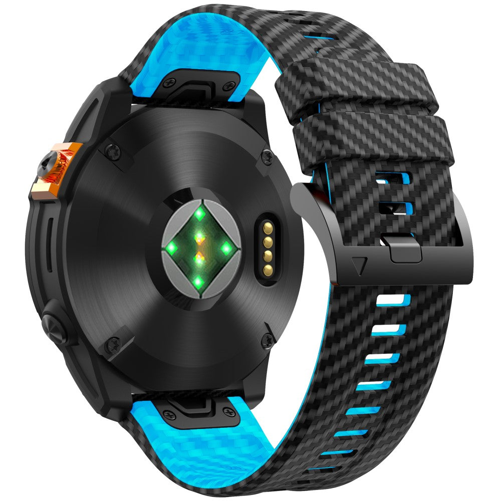 KALEBOL Garmin Fenix Series 5 - 6 - 7 - 22mm Silicone Watch Band Quickfit 22mm Carbon Fiber Texture Strap - Black+Sky Blue#serie_8