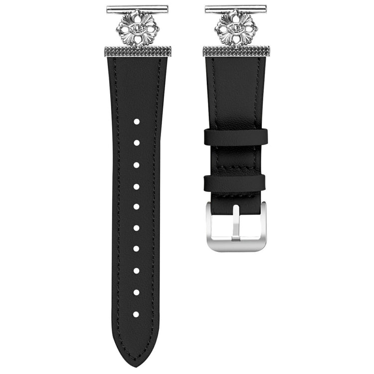 Huawei Watch GT 2 42mm Watch Band Genuine Cow Leather Flower Decor Adjustable Strap - Black#serie_2