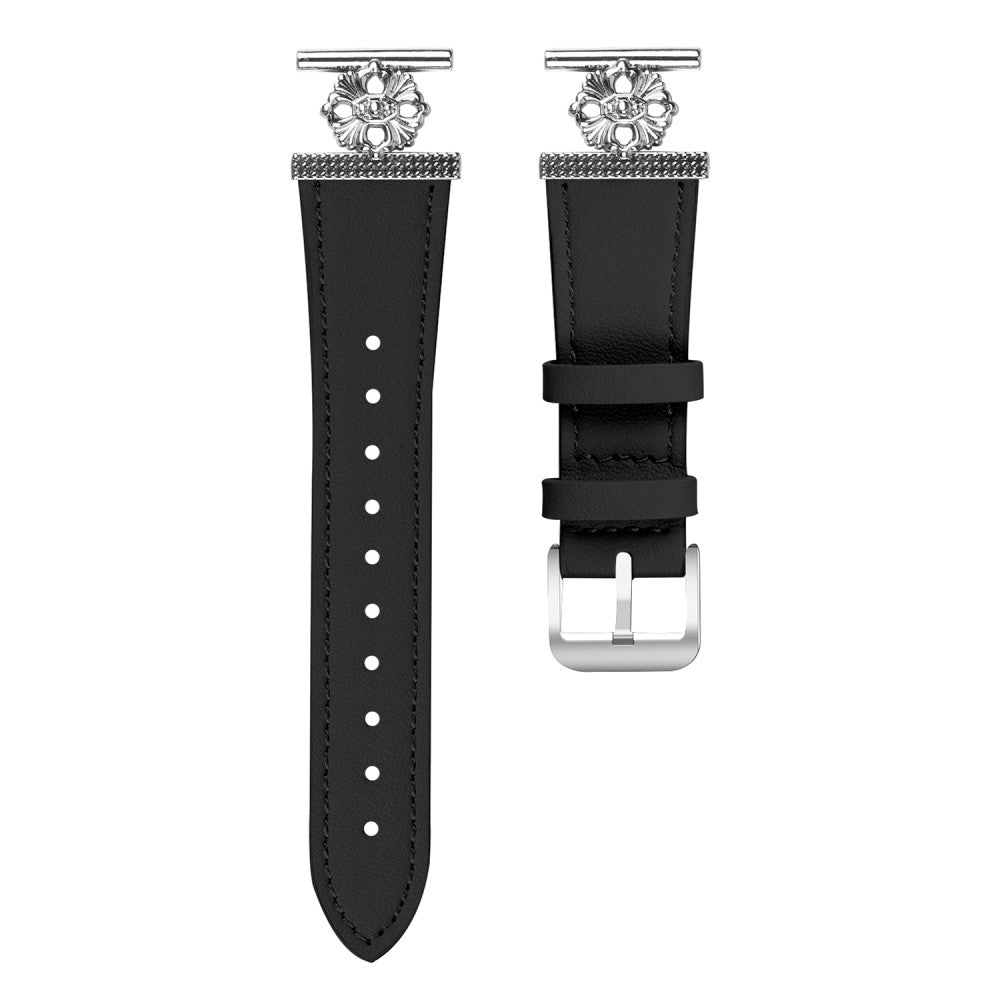 Garmin Forerunner 55 / Venu Watch Band Genuine Cow Leather Flower Decor Adjustable Strap - Black#serie_1