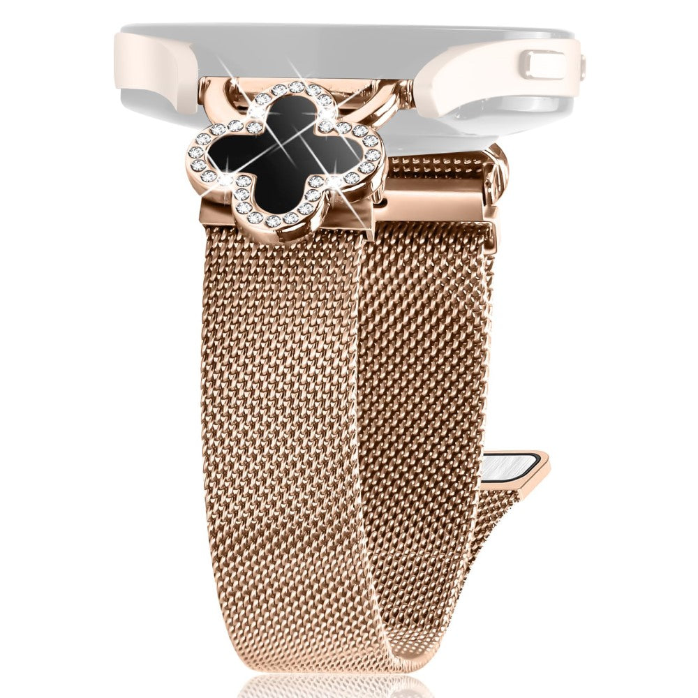 Verizon Gizmo Watch 1 Milanese Band Electroplated Stainless Steel Watch Strap Clover Decor, Size: S - Rose Gold  /  Black#serie_4