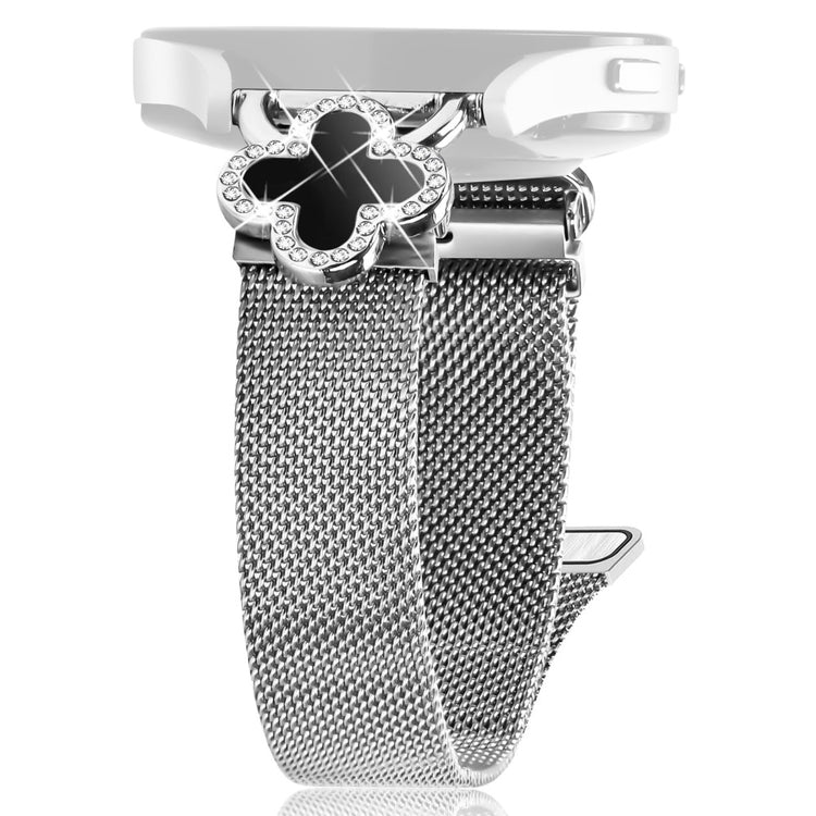 SyncUP Kids Watch Milanese Band Metal Magnetic Watch Strap Clover Decor, Size: L - Silver  /  Black#serie_2