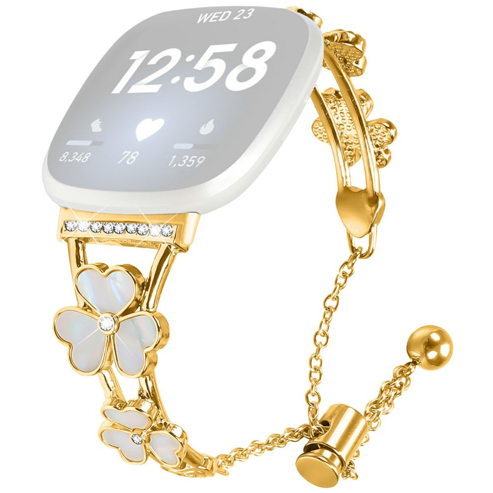 Fitbit Versa 3 / Sense Watchband Heart Clover Decor Zinc Alloy Metal Strap - Gold#serie_2