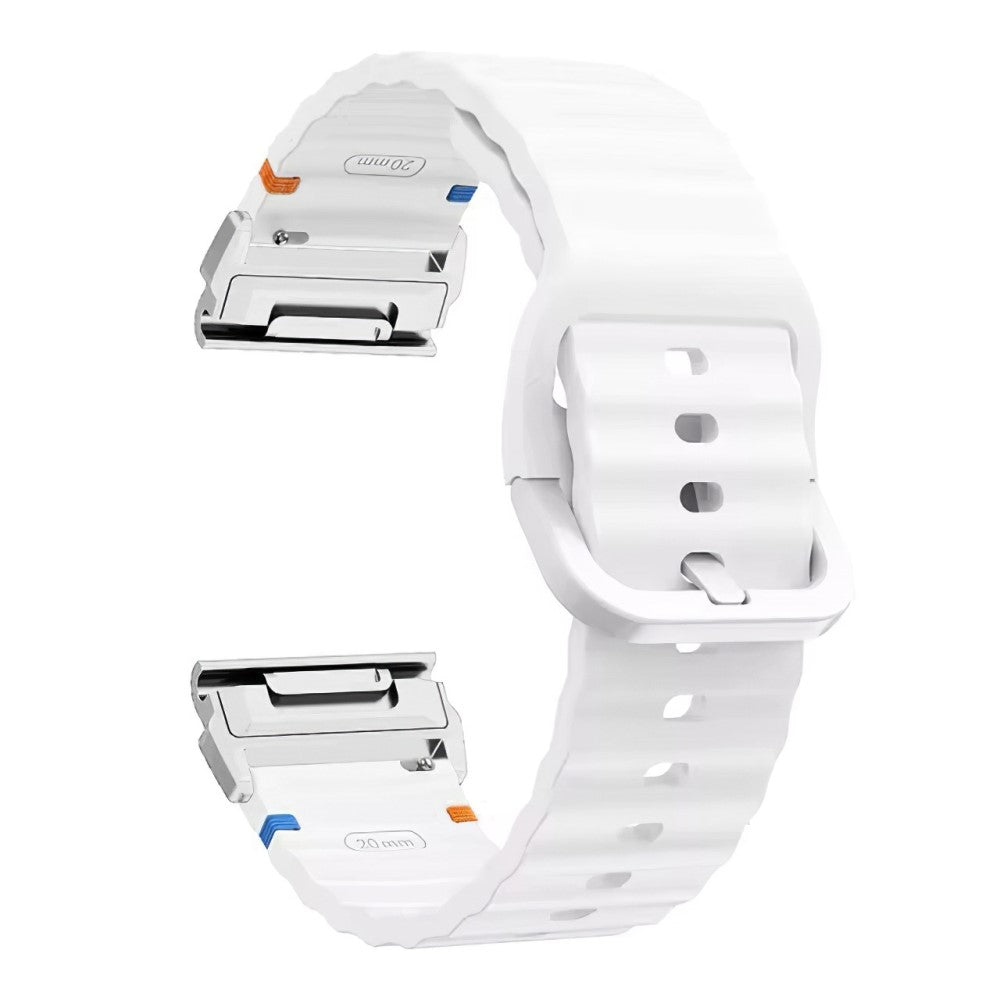 Garmin Fenix 8 47mm 22mm Quick Release Wavy Texture Silicone Watch Strap with Silver Connector - White#serie_2