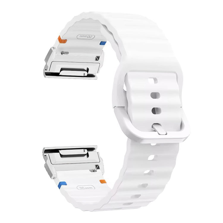 Garmin Fenix 8 47mm 22mm Quick Release Wavy Texture Silicone Watch Strap with Silver Connector - White#serie_2
