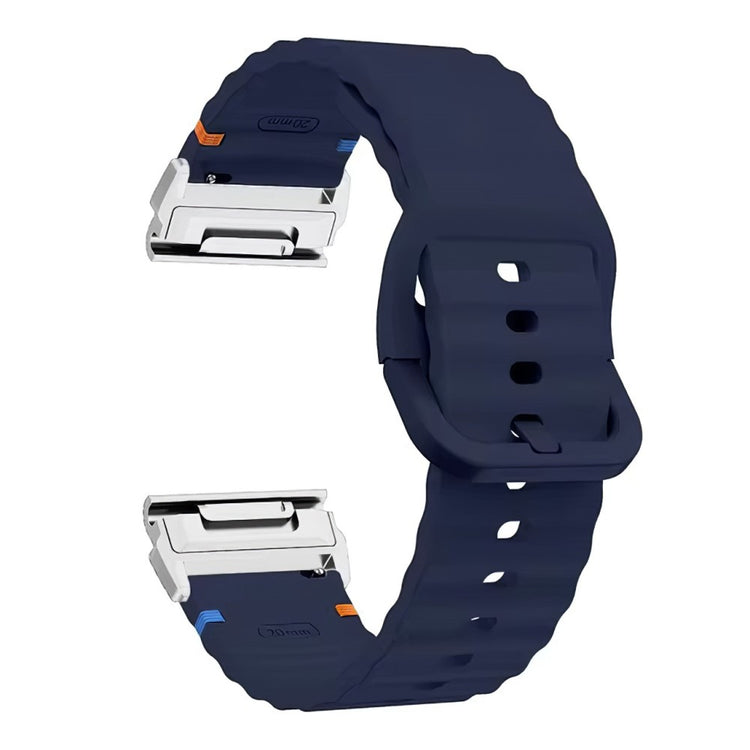 Garmin Fenix 8 47mm 22mm Quick Release Wavy Texture Silicone Watch Strap with Silver Connector - Midnight Blue#serie_9