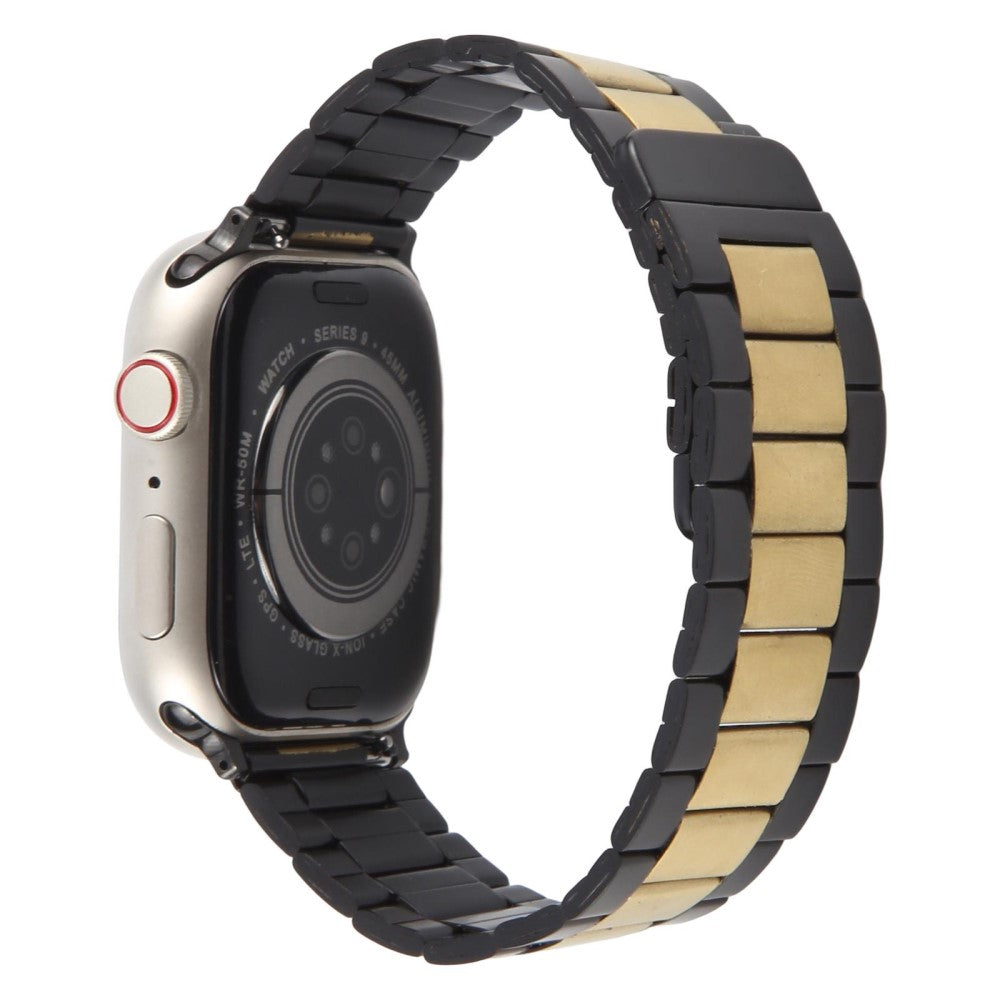 Metal Watch Band Apple Watch Series 49mm - 45mm - 44mm - 42mm Magnetic Three Bead Wrist Strap - Black+Gold#serie_2